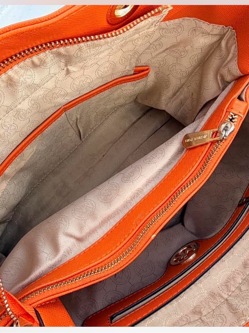 Michael Kors Collection Orange Embossed MK Logo Tote - Picture 2 of 3